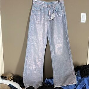 Zara Iridescent Light Blue Wide Leg Jeans